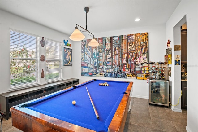 recreation room with dark tile patterned floors and billiards