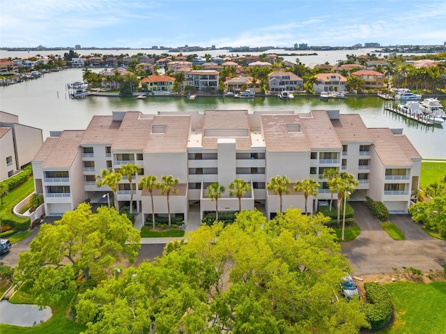 aerial view featuring a water view