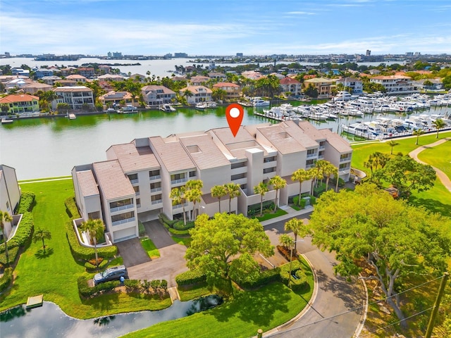 bird's eye view featuring a water view