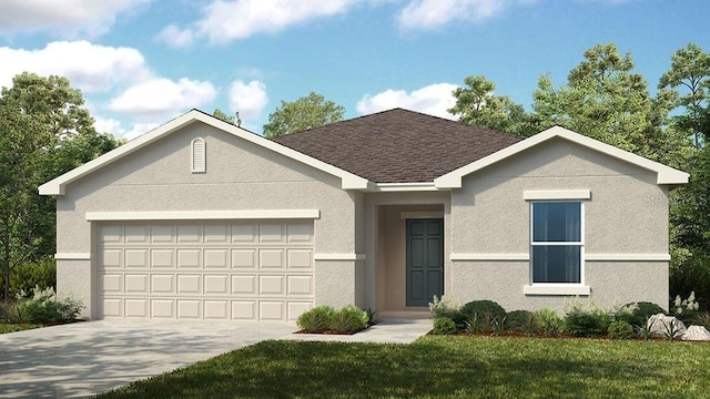 view of front of home with a garage and a front yard