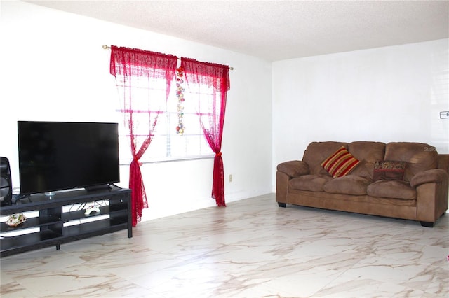 living room featuring a textured ceiling