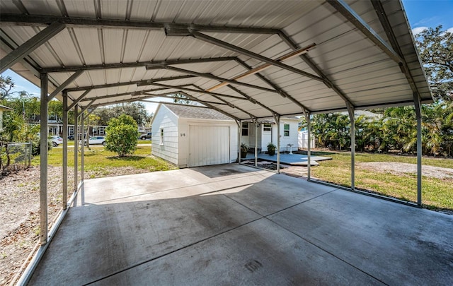 view of car parking with a lawn and a carport