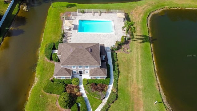 aerial view with a water view