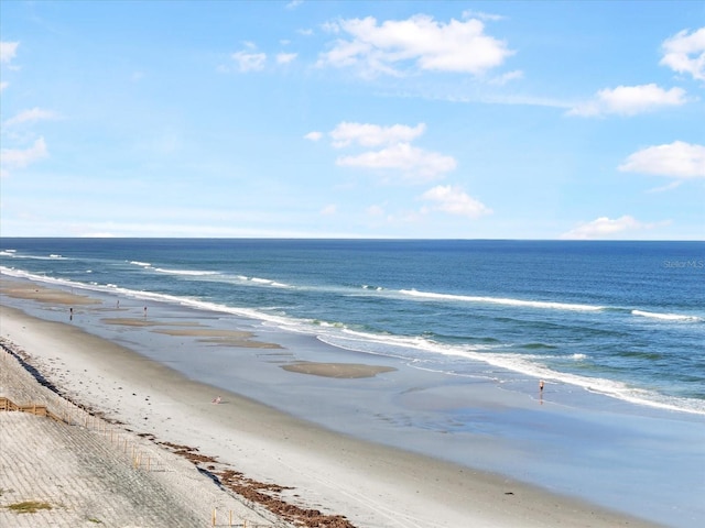 view of water feature with a beach view