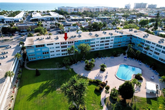 bird's eye view featuring a water view