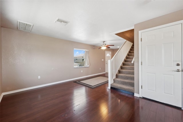 4148 Rudder Way, New Port Richey, FL 34652 - entrance foyer featuring stairs, baseboards, ceiling fan, and hardwood / wood-style flooring