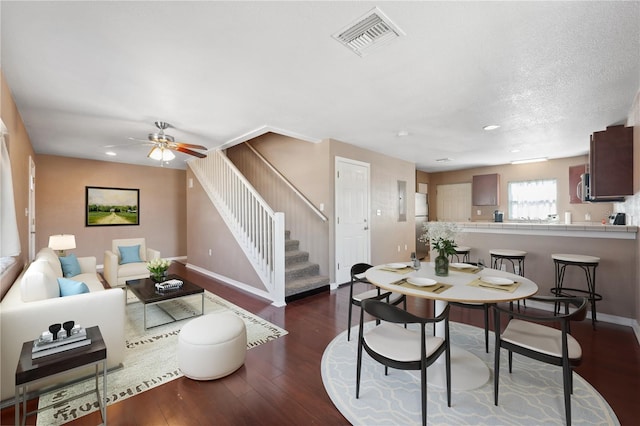 4148 Rudder Way, New Port Richey, FL 34652 - living area with stairway, a ceiling fan, wood finished floors, and recessed lighting