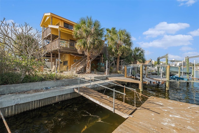 dock area featuring a balcony and a water view