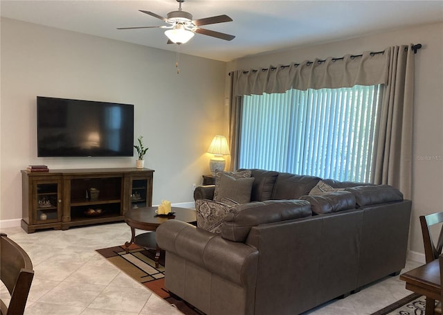 living room featuring ceiling fan