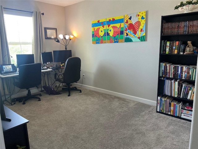 view of carpeted home office