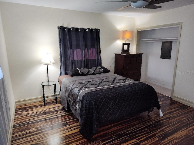 bedroom featuring ceiling fan and hardwood / wood-style flooring