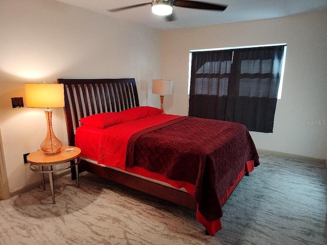 bedroom with carpet floors and ceiling fan