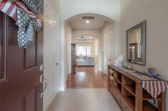 foyer with light wood-type flooring