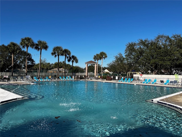 view of swimming pool with a patio