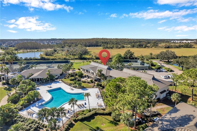 bird's eye view featuring a water view