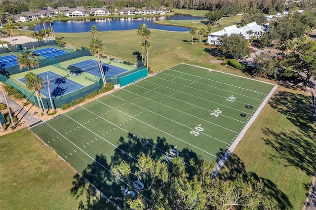 aerial view featuring a water view