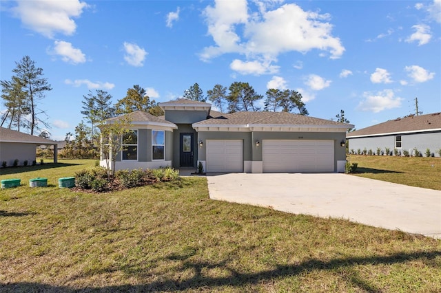 view of front of home featuring a garage and a front yard