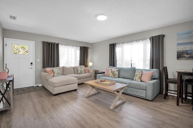 living room featuring light hardwood / wood-style floors