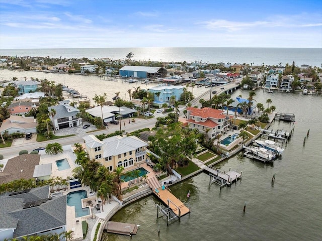 drone / aerial view featuring a water view