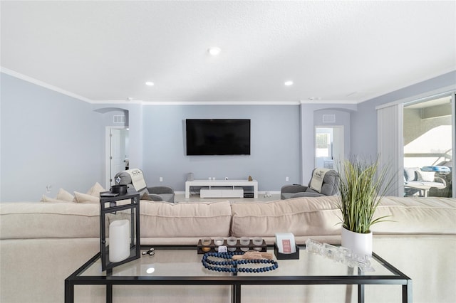 living room featuring ornamental molding