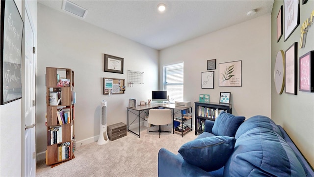 view of carpeted home office