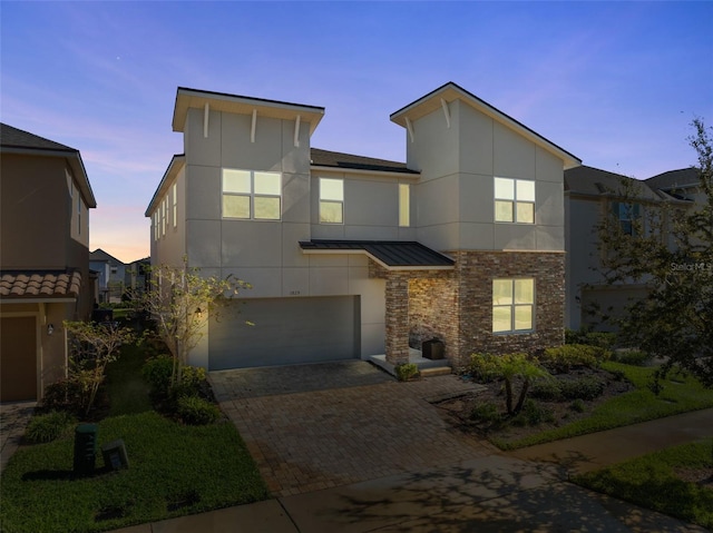 contemporary home with a garage