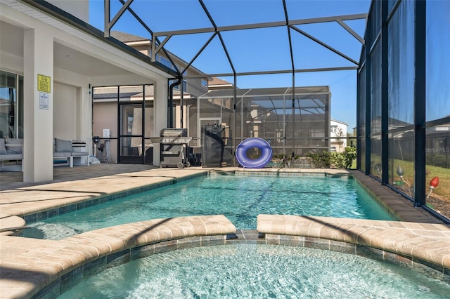 view of swimming pool featuring a patio area