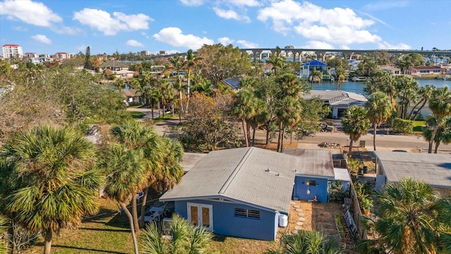 aerial view featuring a water view