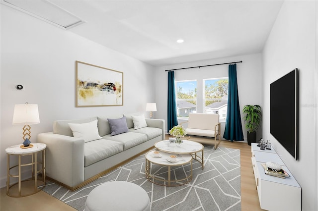 living room with light hardwood / wood-style flooring