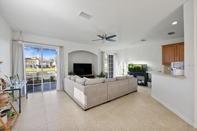 living room with ceiling fan