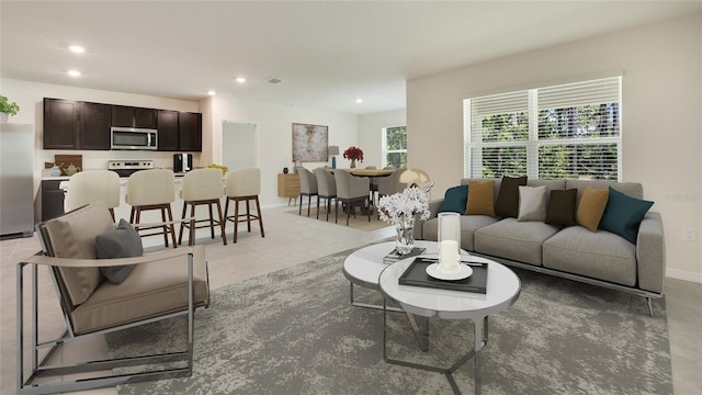 living room with light tile patterned floors