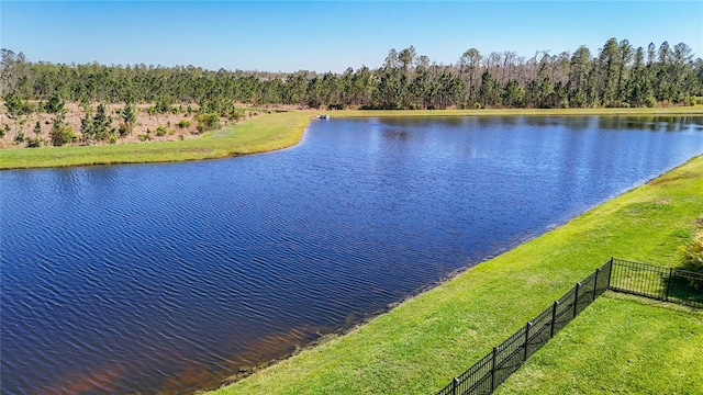 property view of water with fence