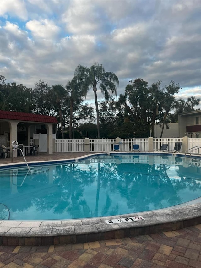 view of swimming pool with a patio