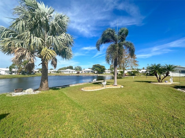 view of yard with a water view