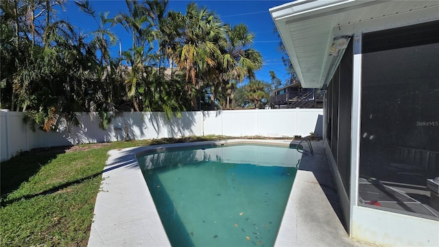 view of swimming pool featuring a fenced backyard and a fenced in pool
