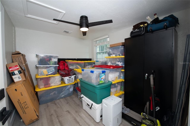 storage featuring ceiling fan