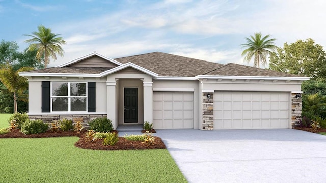 view of front of property featuring a front yard and a garage