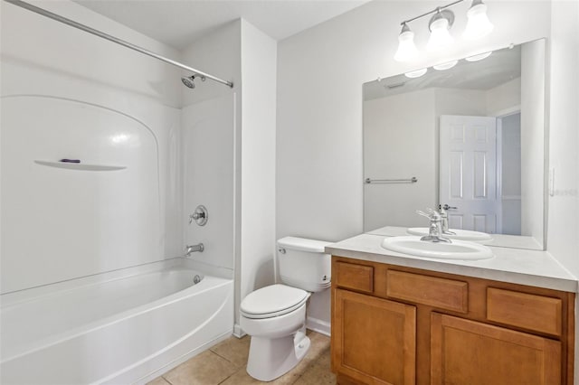 full bathroom featuring tile patterned flooring, shower / tub combination, vanity, and toilet