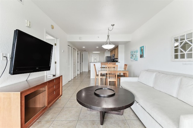 living room featuring light tile patterned floors