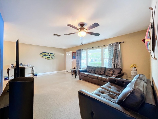 living room with ceiling fan