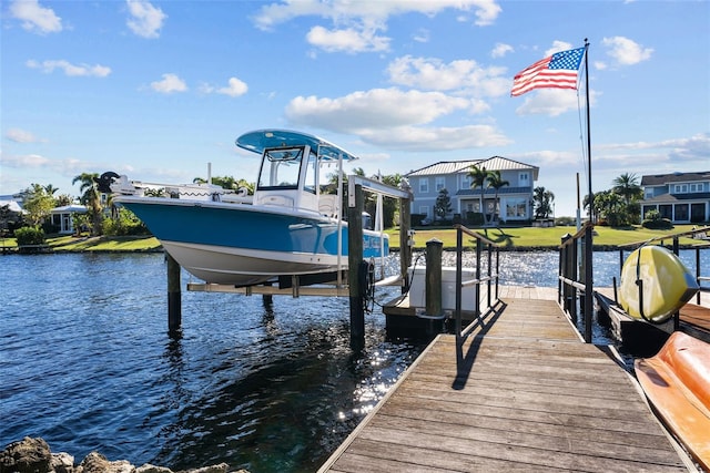 dock area with a water view