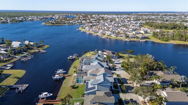 aerial view featuring a water view