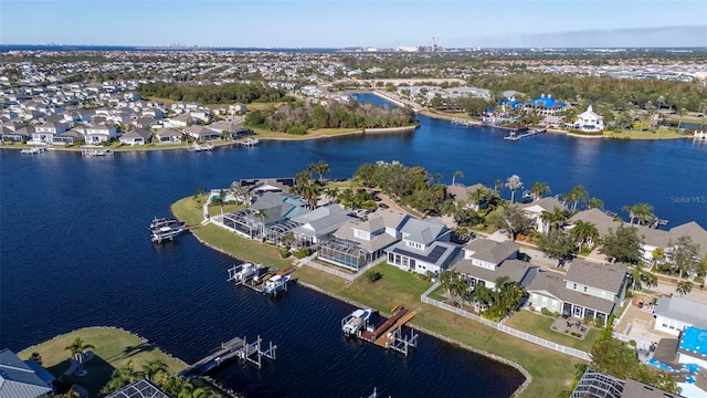 aerial view with a water view