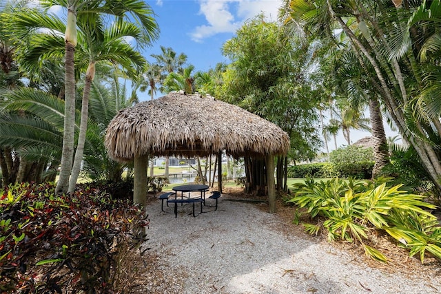 view of property's community featuring a gazebo and a patio area