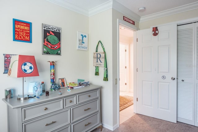 interior space with crown molding and a closet