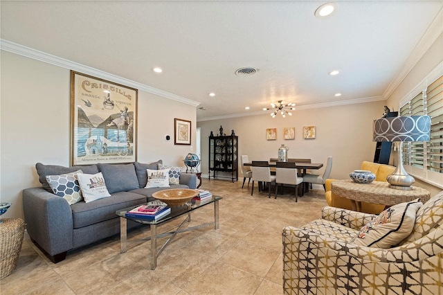 living room with crown molding