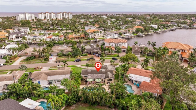 bird's eye view featuring a water view