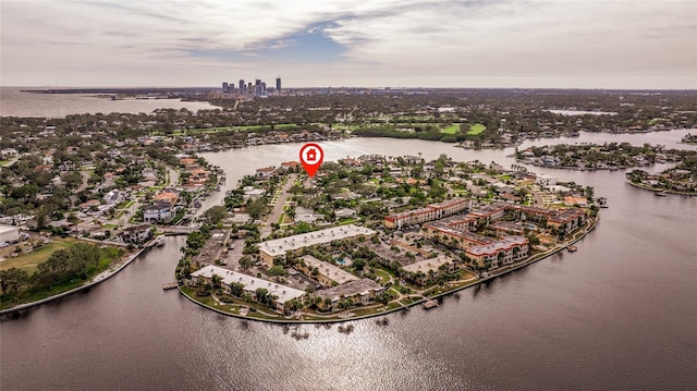 aerial view with a water view