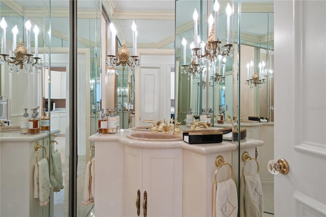 bathroom featuring vanity and crown molding