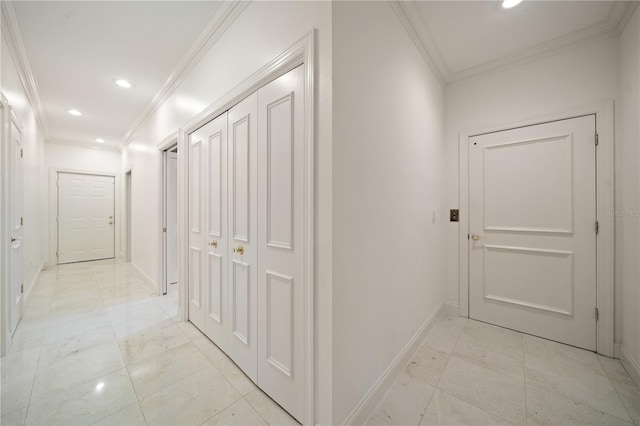 hallway featuring crown molding